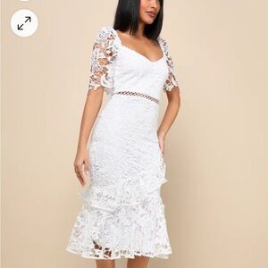 Lulus white lace bodycon ruffled dress
